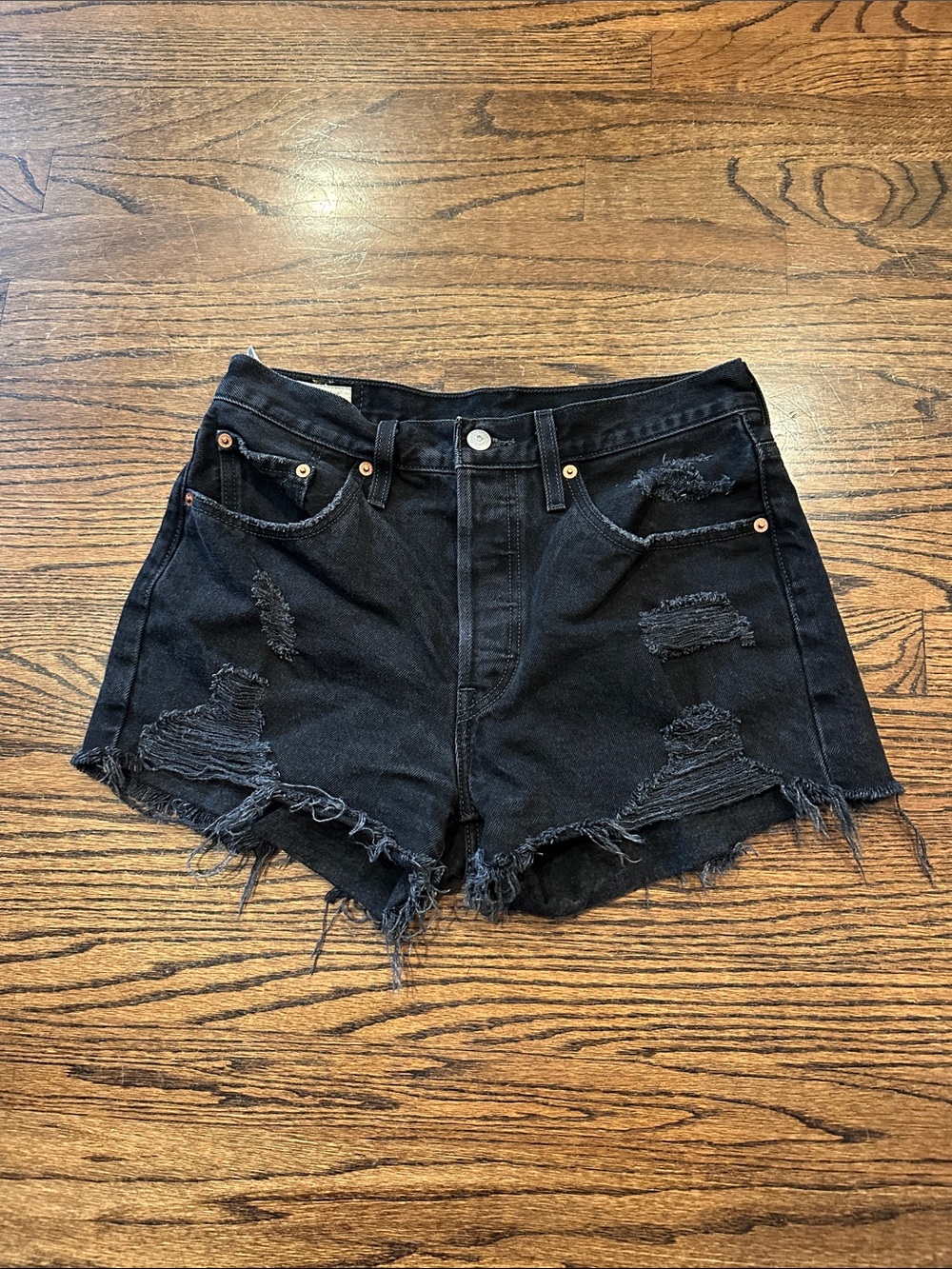 Levi’s 501 Black Distressed High-Waist Women’s Denim Shorts-Size 28